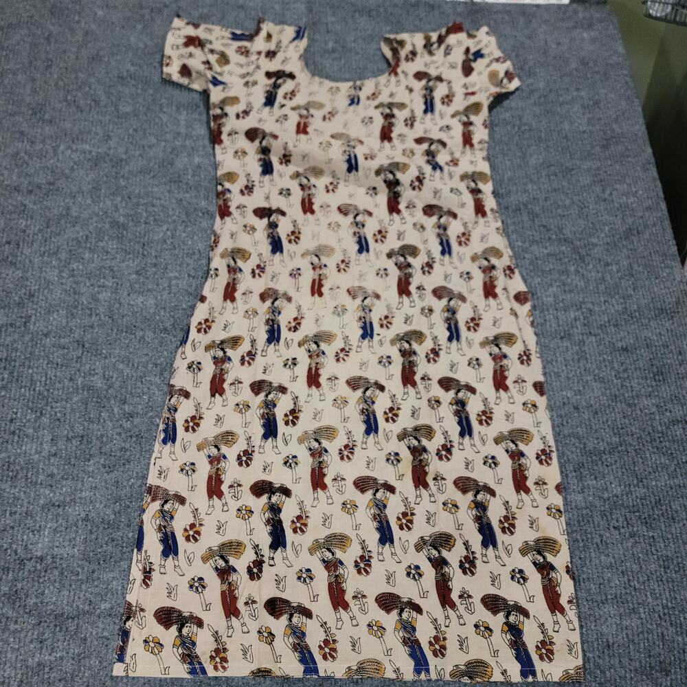 Vintage Mexican Folk Print Midi Dress Women Small Boho Festival
